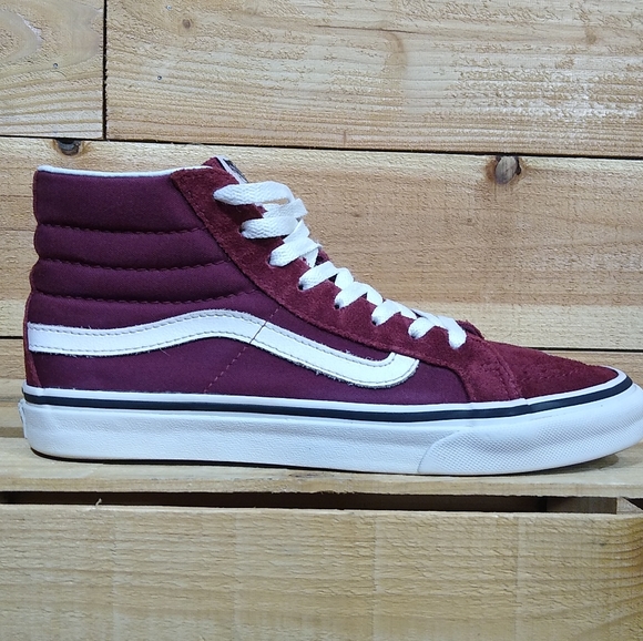 Vans Shoes - Vans Sk8 High Top, Unisex, Maroon suede & White